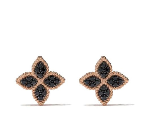 aretes Princess Flower en oro rosa de 18kt con diamantes negros